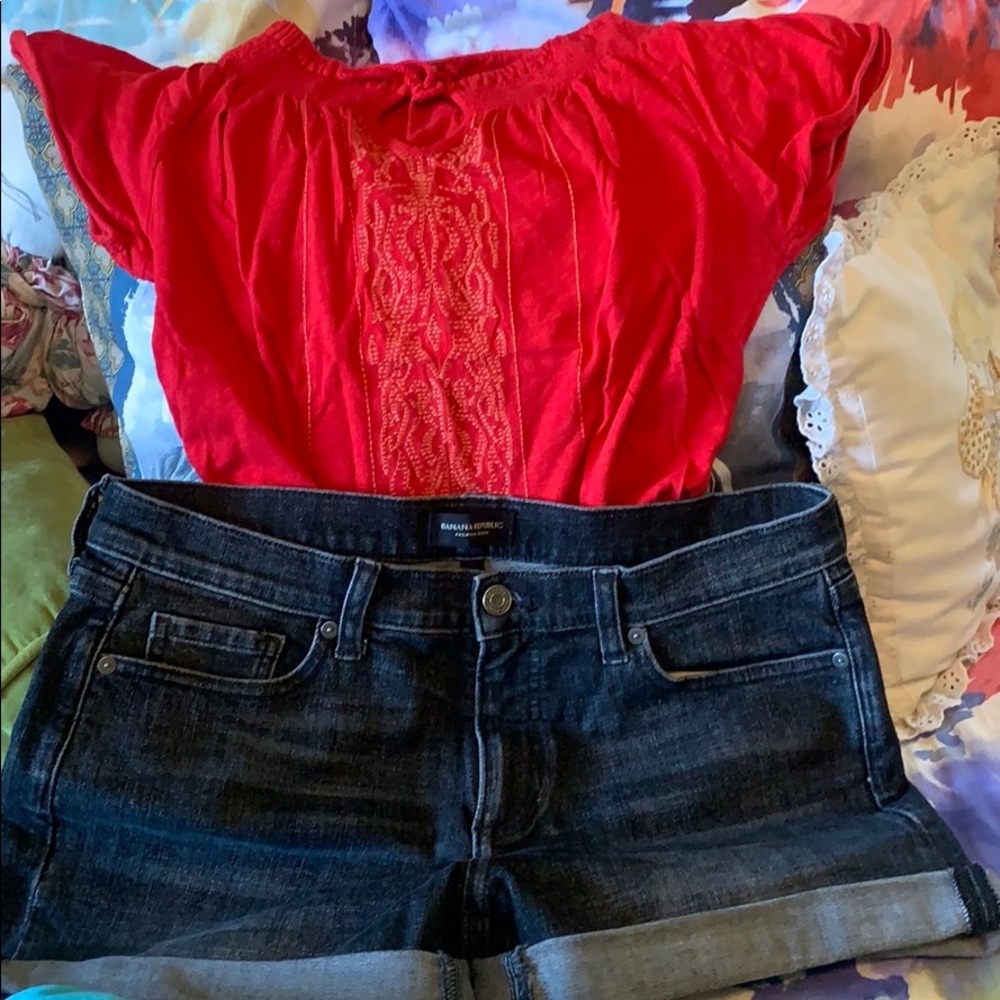 Red Eddie Bauer Embroidered Top, Size Small - Picture 2 of 5